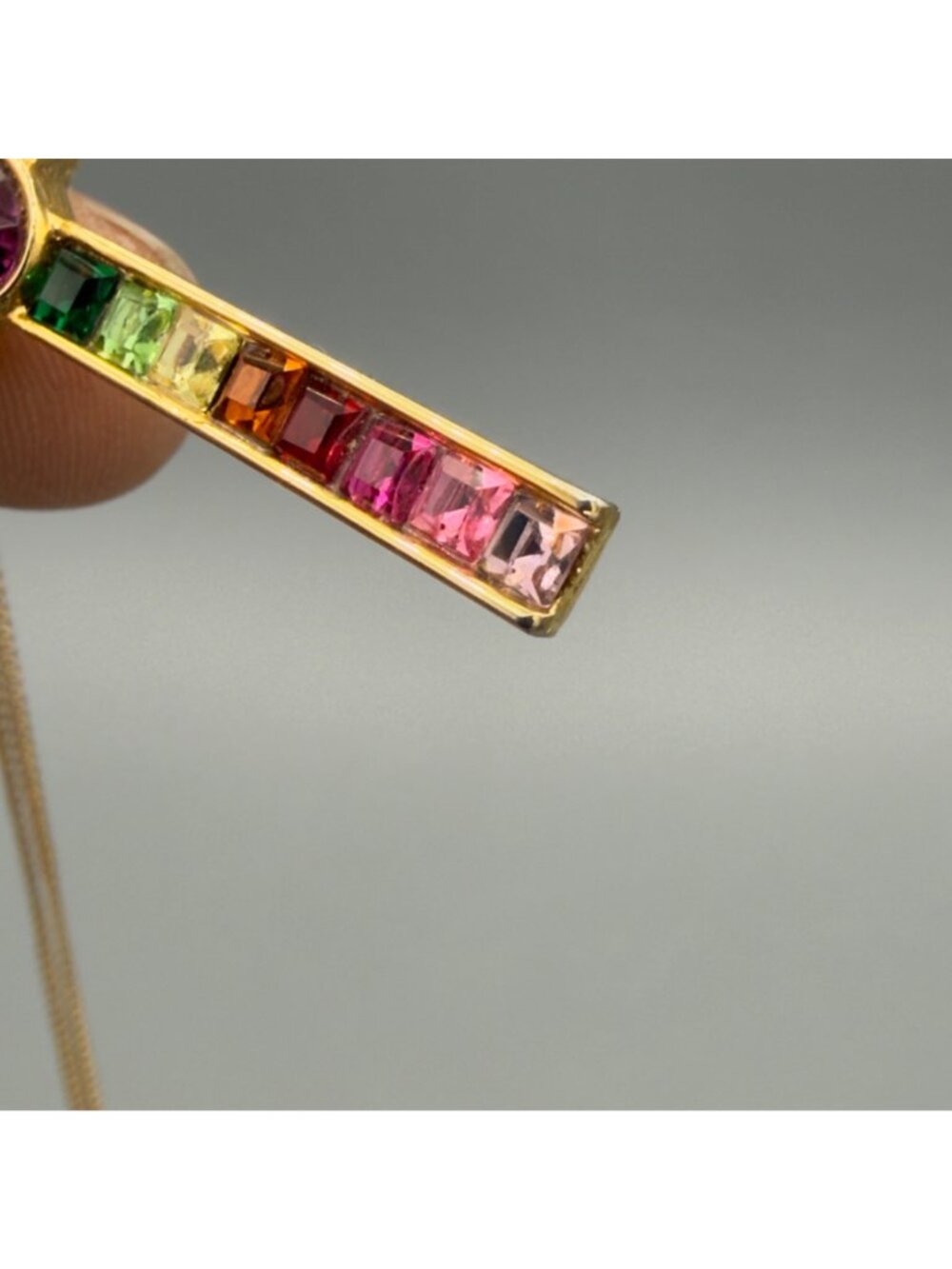 Vintage P S Co 1998 Gold Tone Multicolor Crystal Cross Pendant Necklace Rainbow - Picture 8 of 15